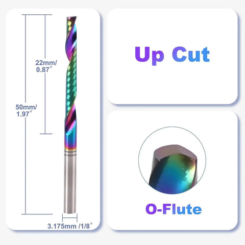 10 Pcs O Flute Up Cut Router Bits Set For CNC Milling, One Eighth Inch Shank, Single Flute End Mills With DLC Coating