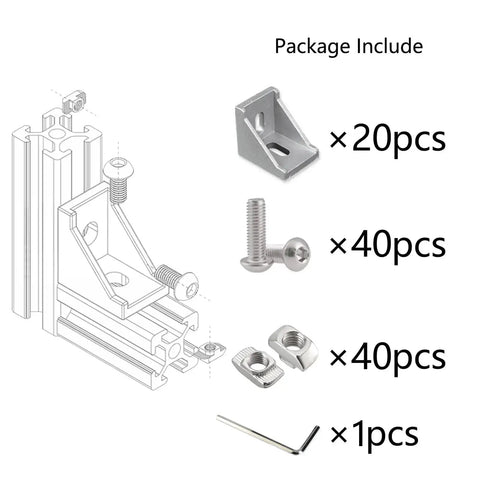 3030 Aluminum Extrusion Corner Bracket Kit With 40 M6 T Nuts And 40 Hex Screws, 20 Corner Brackets, 1 Wrench, 90 Degree Connector