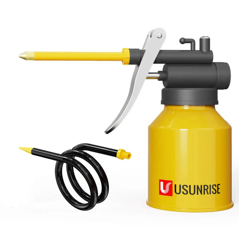 Metal Pump Oiler Can With Dual Spouts For Cars Bikes And Machinery 8 Oz Yellow Powder Coated Oil Can High Pressure Pump