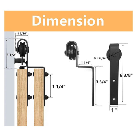 Dimensions of Beefy Heavy Duty Sliding Barn Door Kit For Double Cabinets With Bypass Hardware Matte Black Finish