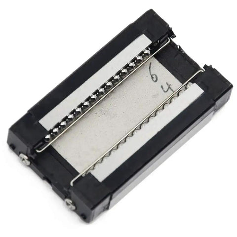MGN12H Carriage Block With Anti Fall Strips For 12mm Linear Motion Slide Rail Guide, 45.7x27x10mm, with visible steel balls and strips