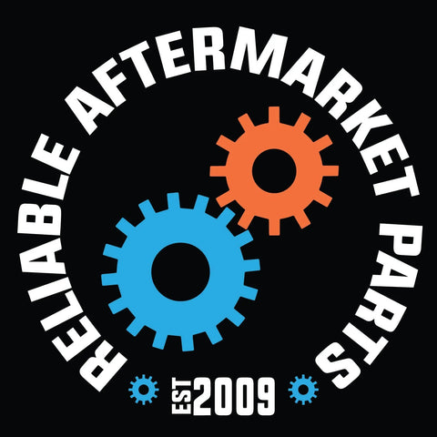 Logo of Reliable Aftermarket Parts with blue and orange gears, established in 2009.