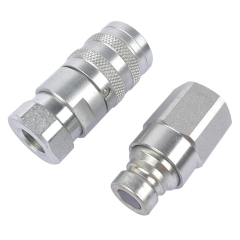 GELUOXI 1/4 inch NPT hydraulic quick-connect coupler set, two metal fittings with knurled grips and dust caps