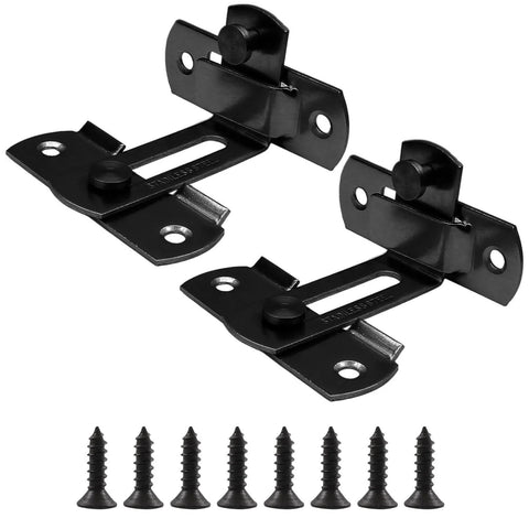 2 Pack Black 90 Degree Stainless Steel (Barn Door Latch) With End Lock Hook for Privacy And Security, screws included