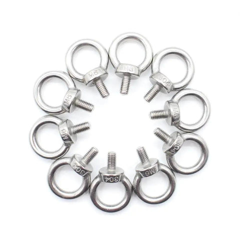 10 Pieces M6 Ring Eye Bolts, Heavy Duty Stainless Steel 304, Shoulder Lifting Eye Bolts With 16 Mm Inner Ring arranged in a circle
