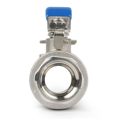 Ball valve, 3/4 in, 316 stainless steel, full-port, blue-handled, female NPT fitting