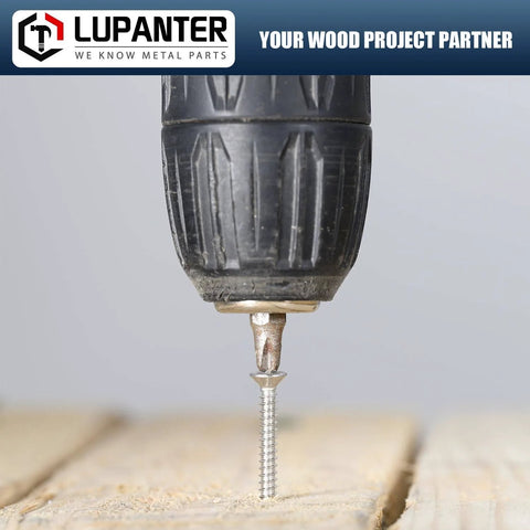 Drill driving a screw from the 180-Piece Stainless Steel Wood Screws Set With Flat Head And Phillips Drive into wood