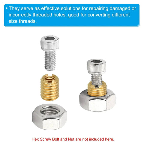 PATIKIL brass threaded repair inserts kit; 5 pcs set with brass sleeves and silver hex bolts and nuts