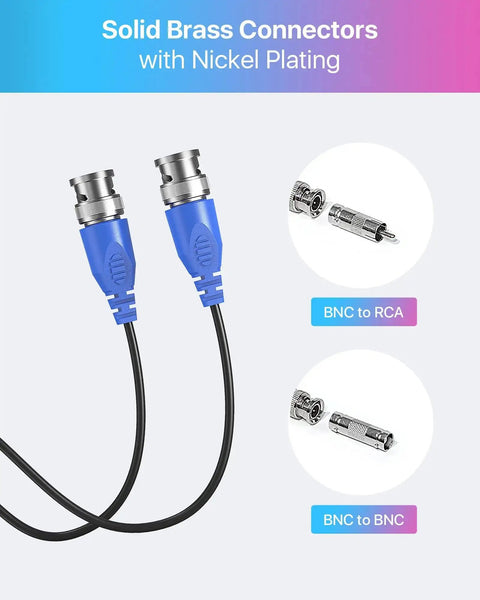 BNC to RCA and BNC connectors for 4 Pack 100 Foot BNC Video Power Cables For CCTV Security Cameras And DVR Systems All In One Extension Wire