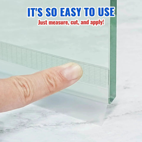Close-up of Weather Stripping Door Draft Stopper and Shower Door Seal Strip being installed on glass, highlighting easy application.