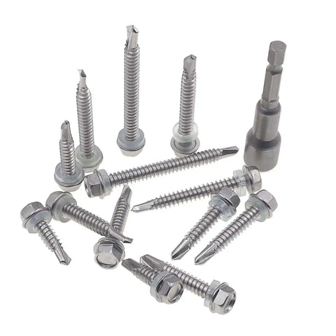 Self Drilling TEK Screws Kit For Metals In 410 Stainless Steel With Hex Head M6.3 Threads 14 Tpi