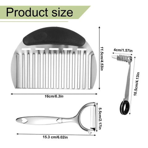 Vegetable Spiral Cutter Set With Crinkle Fry Cutter Waffle Slicer Knife And Peeler Stainless Steel Kitchen Gadgets For Potatoes Size View