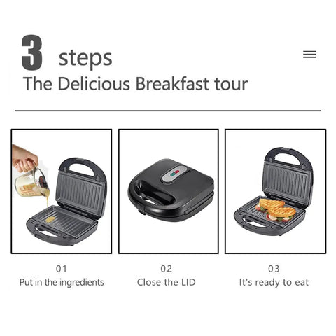 Beat The Morning Rush With This 10 In 1 Breakfast Maker with nonstick plates, three-step breakfast tour, making grilled cheese and snacks.