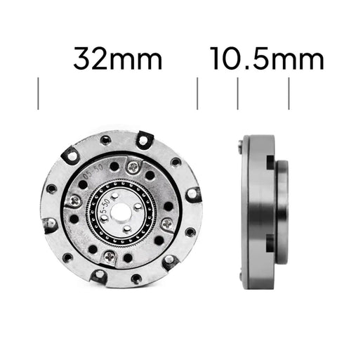 High Torque Harmonic Reducer Gearbox With Strain Wave Gear 50 To 1 Reduction 28mm Input Output, front and side view with dimensions