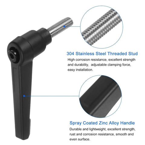Clamping Lever Handles 304 Stainless Steel M6 X 15mm Threaded Male Stud Black Finish adjustable for machinery use