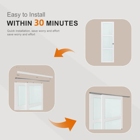Installation process for 60x80 Inch Bypass Sliding Closet Door For Bedroom With Double 31 Inch Panels 3 Lite Frosted Glass Sliding Door Hardware Track Kit And Floor Guide Preassembled MDF White Pocket Doors