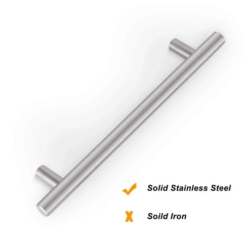 25 Pack Solid Stainless Steel Cabinet Pulls Satin Nickel Euro Style T Bar Drawer Handles Dresser Pulls Center To Center 7-9/16 Inches