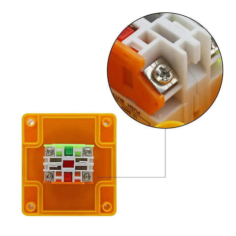 Back view of Emergency Stop Push Button Switch 660V 10A 2-Position DPST Momentary 1NO 1NC with red mushroom cap wiring terminals