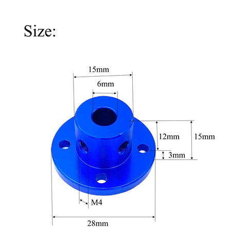Blue aluminum flange shaft hub with 6mm bore, M4 grub screw holes, 28mm base, for DIY RC model parts