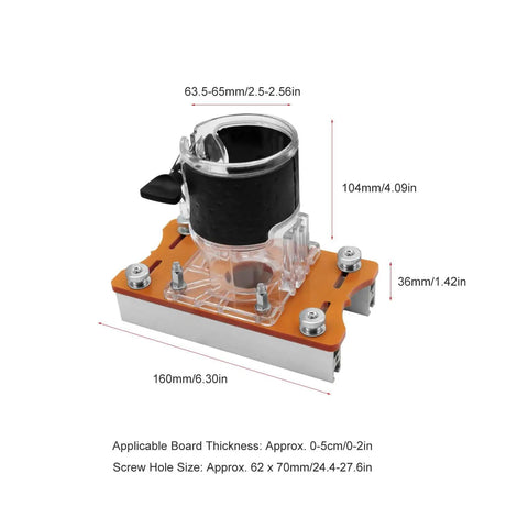 2 In 1 Invisible Fastener Slotting Bracket For Woodworking Router Base And Mortising Jig, with dimensions shown