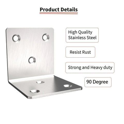Black Metal Corner Bracket Right Angle L Shape Heavy Duty Shelf Support with four screw holes for strong wall mounting
