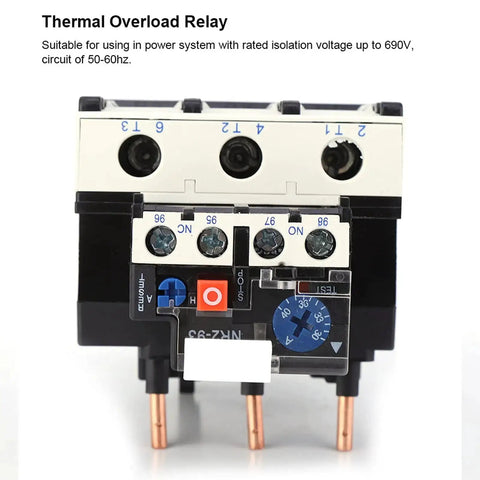 Front view of Thermal Overload Relay 30 93A 690V For Motor Protection With 1NO1NC Auxiliary Contacts AC 50 60Hz Plug And Play Installation