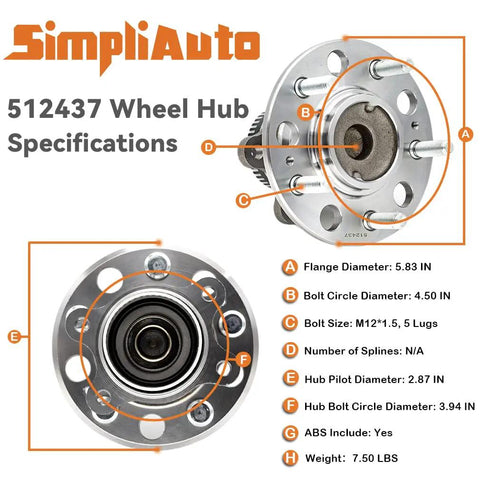 Rear Wheel Hub Bearing 512437 Fits Hyundai Azera 2011-2017 Sonata 2010-2014 Tucson 2010-2015 Kia Cadenza 2014-2016 specifications diagram