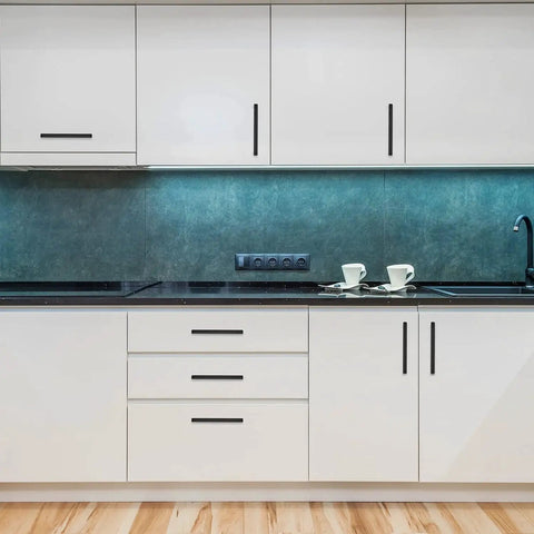 Modern kitchen with 30 Pack Square Cabinet Handles In Matte Black Stainless Steel For Kitchen Drawers, 6 1/4 Inch Center To Center