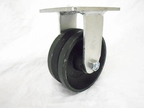 Heavy Duty 5 Inch By 2 Inch Rigid Caster Set Of Four With Seven Eighths Inch V Groove Iron Steel Wheels 900 LB Capacity Each Black Finish