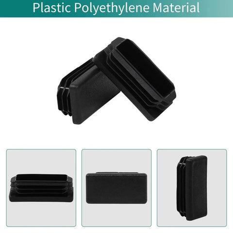 1x2 Inch Rectangle Tubing Plug Set Of 10 With End Caps, durable plastic plugs with ribbed design, shown in various angles.