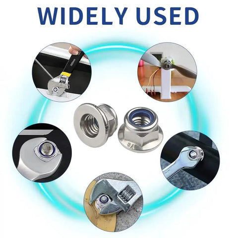 Beefy Flange Lock Nuts With Nylon Insert, 304 Stainless Steel DIN985, Bright Finish, M4 To M10 Assortment Kit in various uses