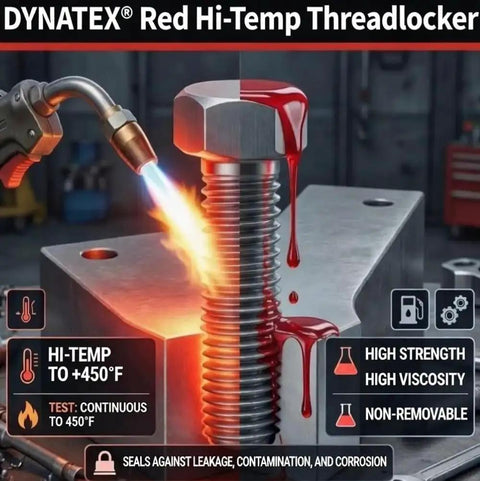 Red Hi Temp Threadlocker 1.22 Oz Bottle For Locking Bolts Up To 450 F Medium High Strength Anaerobic Adhesive Extreme Heat And Chemical Resistant 4 Pack applied on bolt.