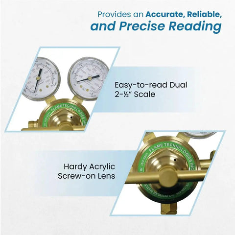 High Pressure Piston Regulator for Inert Gases with Dual Scale Gauge, Forged Brass Body, for Precise Stabilized Control