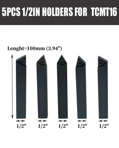Five Piece Half Inch Shank Turning Tool Holder Set With TCMT16T304 And TCMT32 51 Indexable Carbide Inserts for metal finishing