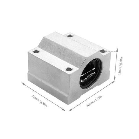 SCS6UU 4 Pack Linear Motion Ball Bearing Block 6mm ID, aluminum housing, side view with dimensions for 3D printers and CNC projects.