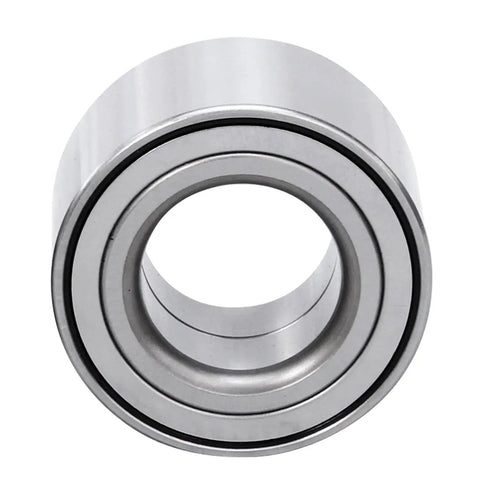 Close-up of a silver front bearing from Beefed Up Front And Rear Wheel Bearing Hub Kit For Mazda 3 2005 To 2013 And Mazda 5 2006 To 2013 4 Piece Replacement Set