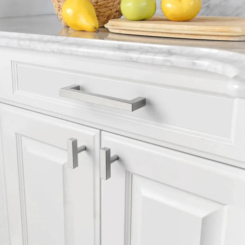 10 Pack Brushed Satin Nickel Cabinet Pulls 5 Inch Center To Center Square Drawer Handles For Kitchen Cabinets Installed