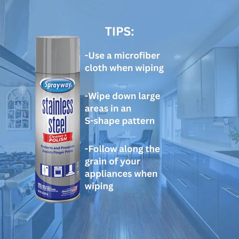 Sprayway stainless steel cleaner spray can, 15 oz, water-based formula, in a kitchen setting