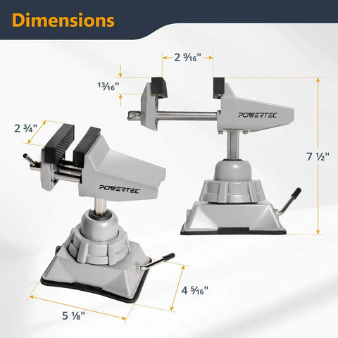Vacuum Base Vise With Two And Three Quarters Inch Jaw Heavy Duty Pro Grade Portable Table Suction Clamp dimensions diagram