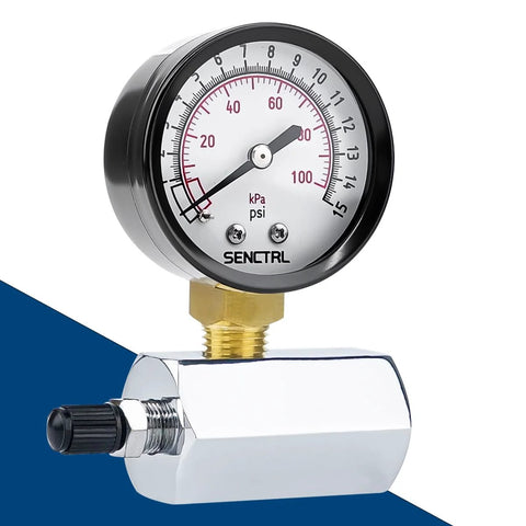 Gas Pressure Test Gauge Assembly For Gas Lines With 0 To 15 Psi Range, 2 Inch Dial, Three Quarter Inch FNPT Connection, Brass Valve