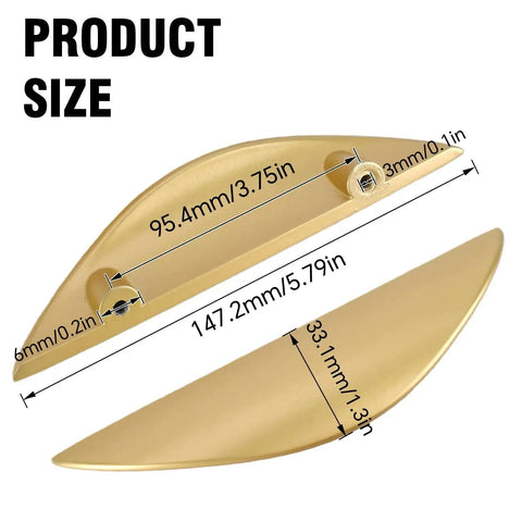 4 Pack Brushed Gold Crescent Cabinet Pulls With 5.79 Inch Overall Length And 3.75 Inch Hole Centers product dimensions diagram