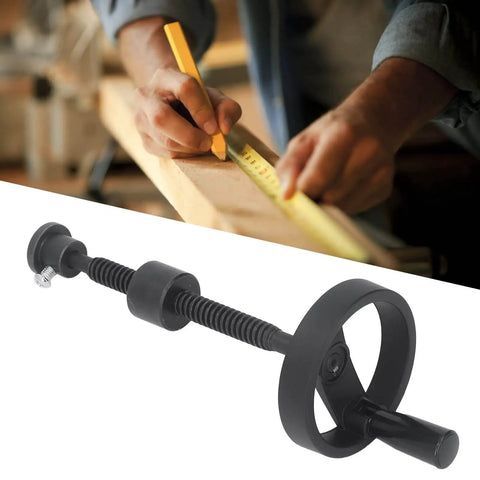 Self Locking Vise Screw For Workbench T16X220MM With 100MM Handwheel, 140MM Stroke, shown on workbench with woodworker