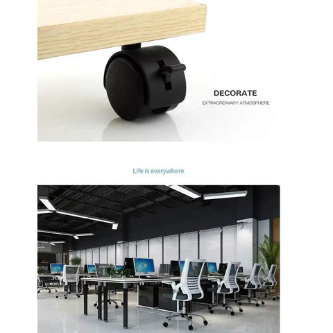 2 Inch Nylon Swivel Caster Wheel With Brake For Carts Office Chairs And Furniture Featuring M8 By One Point Two Five Threaded Stem For Floor Protection And Light Duty Replacement Suitable For Desks Tables Shelving And Light Equipment shown installed on furniture.