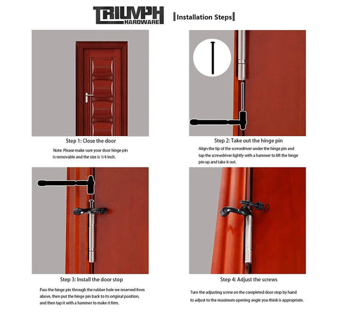 Installation steps for Adjustable Heavy Duty Hinge Pin Door Stopper Set Two Pack Sized 2-3/8 By 15/16 Inches
