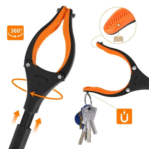 43 Inch Extra Long Grabber Tool Foldable Reacher with Rotating Jaw and Magnets 4 Inch Wide Claw Opening Heavy Duty Reaching Tool