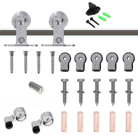 5.5 Foot Stainless Steel Sliding Barn Door Hardware Kit With Top Mount Heavy Duty Track System For Single Wood Door T Style