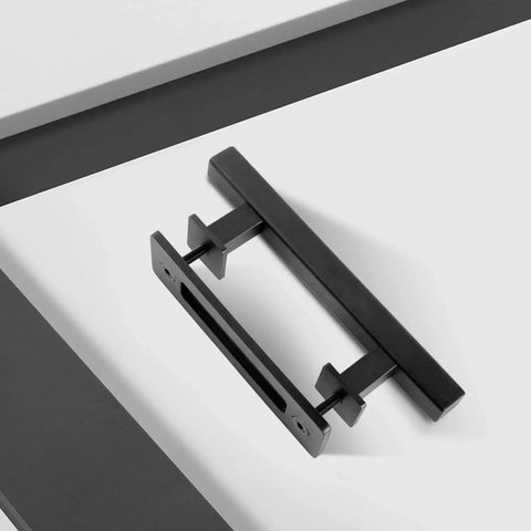 2 Pack 10 Inch Sliding Barn Door Pull Handle With Flush Hardware Double Sided Heavy Duty Rustic Matte Black Powder Coated on table