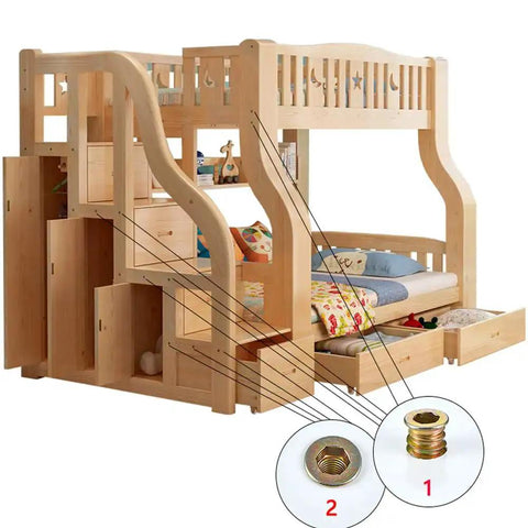 Wooden bunk bed assembly with 100 Pcs M6x25mm Furniture Bolts Hex Screws And Barrel Nuts Kit With 2 Matching Drive Tools For Furniture Connectors
