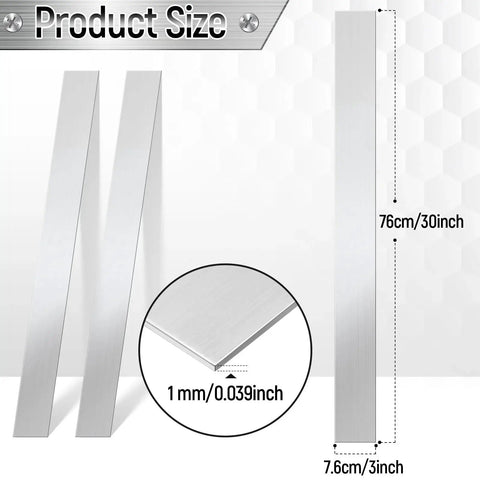 2 Piece Stainless Steel Trim Strips 304 Brushed Finish 3 x 30 Inches for Gap Filling and Metal Finishing, Silver