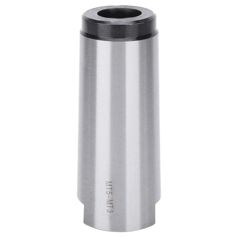 MT5-MT3 taper drill sleeve reducing adapter in steel, front view.